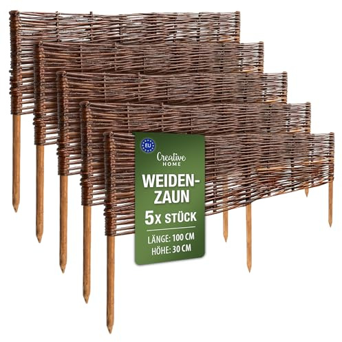 Creative Home flätad sängkant flätat staket uppsättning av 5 | 100 x 30 cm (+/- 1 cm) | trädgårdsstaket | gräsmatta staket | dekorativt trädgård