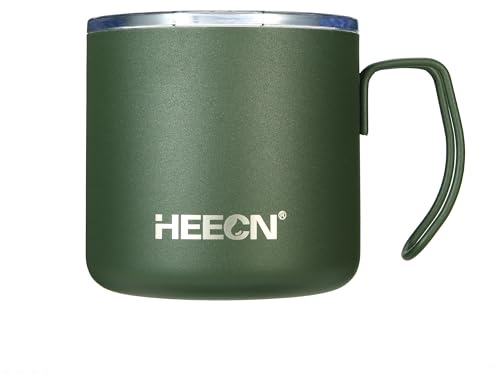 HEECN® Campingbecher mit deckel - Edelstahl Thermobecher Becher - Kaffee Becher - Doppelwandige Isolierbecher - Thermo - Tasse - Armeegrün HESS-051 (450ml, Sport)