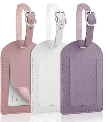 AiQInu 3 Pezzi Etichette per Valigie Aereo, Etichetta Valigia in PU, Targhetta Valigia con Nome e Indirizzo, Luggage Tag per Aereo Bagaglio Valigie Zaini