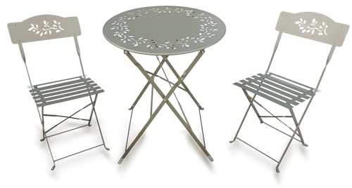 AZRBOPO Metal Bistro Garden Furniture Set, Folding Bistro Table and Chairs Set of 2 for Garden Patio Porch Balcony Set - FLORAL DESIGN - Tan