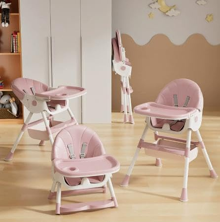 Seggiolone Pappa Portatile | Sedia Regolabile per Neonati e Bambini 0-36 Mesi | Seggiolone Pieghevole e Convertibile con Piatto da Cena Smontabile,4 in 1 - rosa