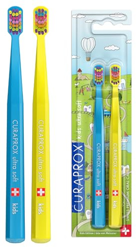Curaprox Kids CS 5460 Duo Édition Spéciale 2025, Bleu/Jaune | Soin Des Dents Et Des Gencives, Lot De 2, Fabriqué En Suisse