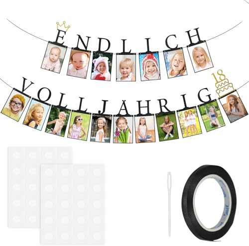 Smlper Fotogirlande, 18. Geburtstag Junge Deko, Geschenk 18. Geburtstag Junge, ideen zum 18 Kreatives Happy Birthday Banner, Enthält 18 Glitzerkart en,Geeignet für Fotos von 1 bis 18 Jahre