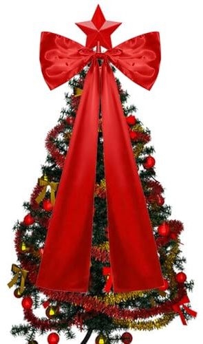 NICENEEDED Nœud Rouge pour Cime de Sapin de Noël Couronne de Noël Décorative de 47 Pouce pour la Cime des Arbres Décorations en Satin avec Gros Nœuds