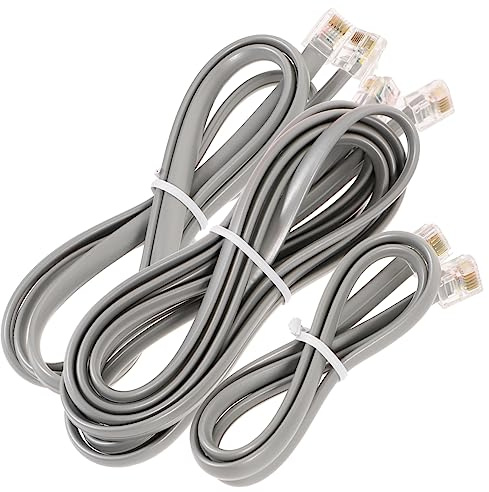 Mikinona Set 3 Cavi Telefonici Rj12 6p6c 6 Fili Per Telefoni Fissi, Prolunghe Cavi Di Collegamento Per Modem Fax Segreteria, Argento Grigio, Lunghezze 0,5m 1m 2m, Per Casa e Ufficio