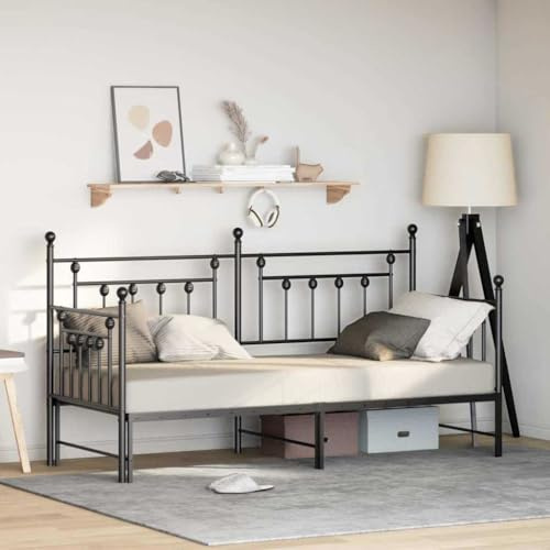 Qnhdfrt Metallbettrahmen Schwarz 75x190 cm Industrielles Design mit Trundle Option Stabiles Eisen Gestell für Schlafzimmer Gästebett oder Tagesbett