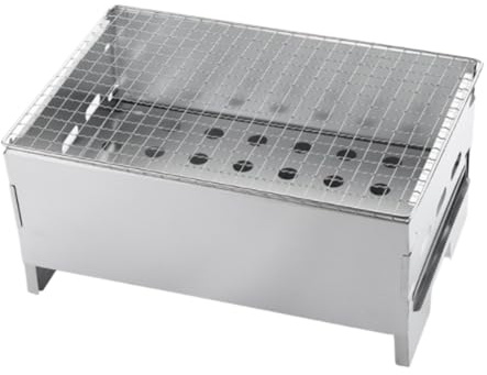 Parrilla portátil de carbón para Barbacoa, de sobremesa, para Exteriores, Senderismo, Camping, Playa, Color Plateado, 28,5 x 20,5 x 13,5 cm