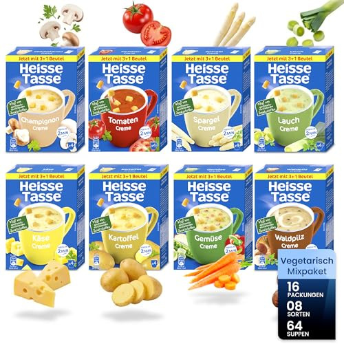 Erasco Heiße Tasse Vegetarisch Mixpaket Suppe, 16er Set | Vegetarische Suppenvielfalt, schnelle Zubereitung, ideal für Vorrat, Zuhause oder Büro