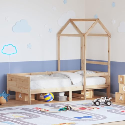 QJBSAVVA Letto giornaliero con telaio del tetto 80 x 200 cm in legno massello di pino per cameretta dei bambini, decorazione come divano letto o letto degli ospiti, spazio sotto la ruggine, lato