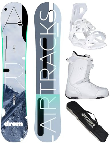 AIRTRACKS Snowboard Set Paquete Completo Tabla Drom Hybrid Rocker Mujer 150 + Fijaciones Master W + Botas Strong W ATOP 40+ SB Bag