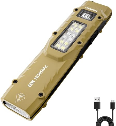 PASIION EDC Lampe de poche LED plate rechargeable avec double interrupteur et affichage numérique, lampe de poche compacte en acier inoxydable avec 8 modes pour la vie quotidienne, le camping et les