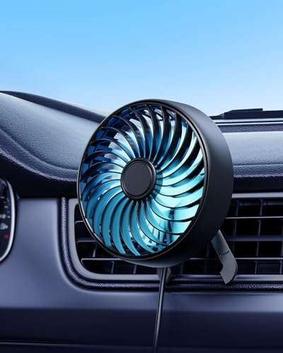 DICMKY Usb Car Ven Fan with Ambient Light, 360°Rotatable Mini Clip on Fans That Blow Cold Air, Car Ac Air Vent Booster Fan Small Portable Cooler Cooling Fan for Vehicle, Van, Truck, Suv, Rv, Utv Cab