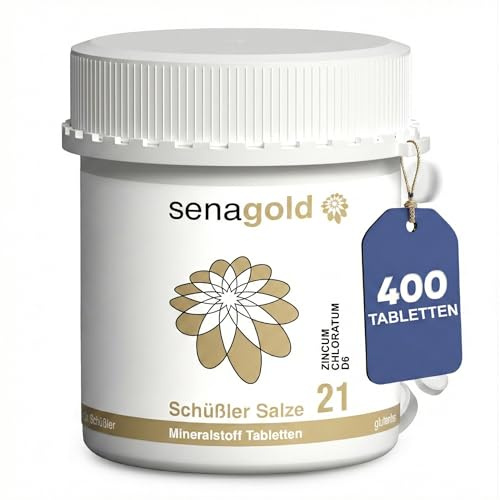 Senagold Schüßler Salz Nr. 21 – Zincum chloratum D6 – 400 Tabletten – gluten- & alkoholfrei – hergestellt nach Homöopathischem Arzneibuch (HAB) in Deutschland