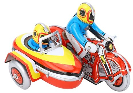 Changor Motocicleta de Cuerda Hecha a Mano Vintage, Juguete de Hierro, Mecanismo de Relojería Retro, Motocicleta de Tres Ruedas para Decoraciones de Escritorio, Gran Regalo para Coleccionistas
