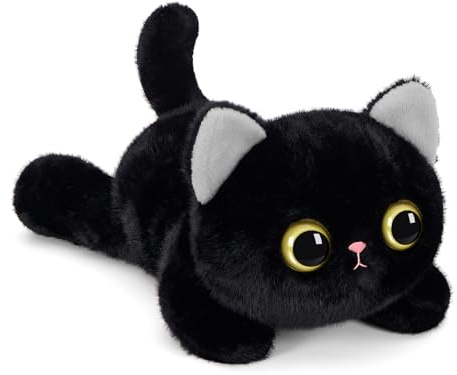 shownicer Kuscheltier Katze 20cm Plüschtier Realistisches Stofftier Schwarz | Weiches Kuschelkissen Katze Kawaii Plüschkissen Spielzeug Geschenk für Kinder Erwachsene Freunde Geburtstag Weihnachten