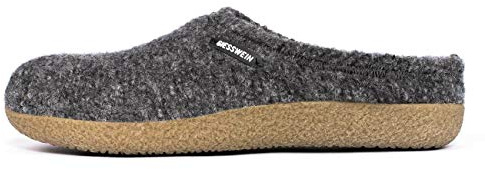 GIESSWEIN Hausschuh Veitsch - In-/Outdoor Filzpantoffeln für Männer & Frauen, Leder Fußbetteinlagen, Warmer Unisex Hausschuh, Robuste Pantoletten, rutschfeste Woll-Hausschuhe,Hellgrau (Schiefer),46 EU