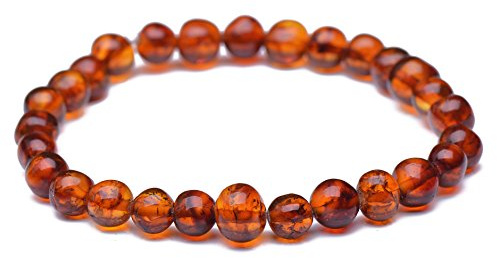 Baltiskt bärnstensarmband för vuxna – äkta baltisk bärnsten – Cognac färg – elastisk – storlekar från 18 cm till 22 cm e Ingen metall, cod. WAB35-UK