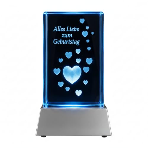 Kaltner Präsente Stimmungslicht - Ein ganz besonderes Geschenk: LED Kerze/Kristall Glasblock / 3D-Laser-Gravur Herzen/Alles Liebe zum Geburtstag/Geburtstagsgeschenk/Ich liebe Dich