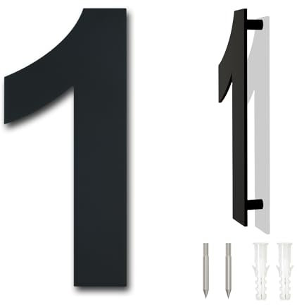 Numéro de maison moderne brossée - 6 pouces, hauteur 152 mm, acier inoxydable massif 304, plaqué noir (numéro 1 Un)