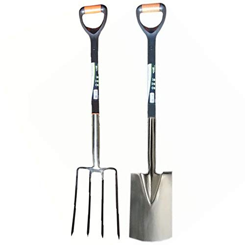 Garden Mile® Edelstahl-Grabwerkzeug-Set, Gabel und Spat, robustes und rostbeständiges Werkzeug-Set mit kunststoffbeschichtetem D-Griff, Gartenwerkzeug Essentials