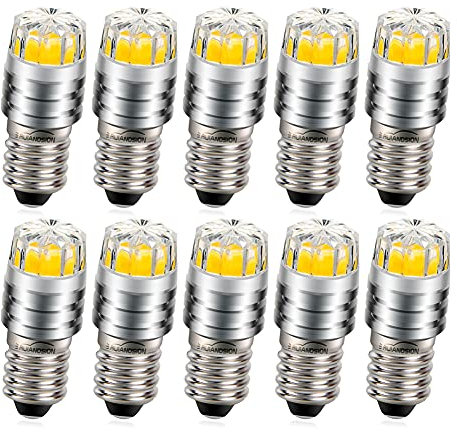 Ruiandsion 10 Stück E10 LED Upgrade Birne 2W COB 12V 4300K Warmweiß LED Birne Ersatz für Taschenlampen Taschenlampe Scheinwerfer Scheinwerfer