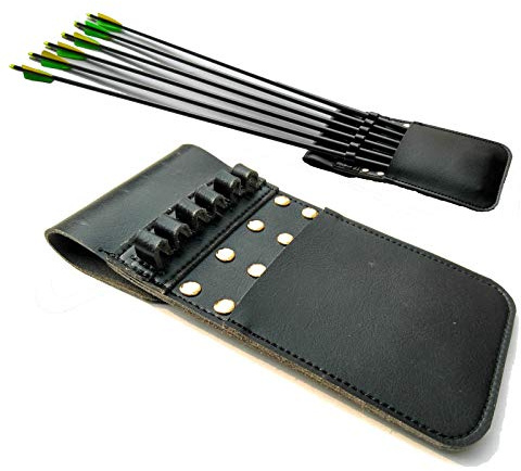 Techson Hip Arrows Pocket, Archery Leather Back Pouch Quiver for Holding 6 Pieces Arrows, Shooting Hunting Bow Gear Accessories (Black)