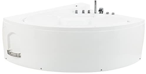 Hot Tub Bathtub with LED Chromed Fittings Silver Jets Waterfall White Pelican