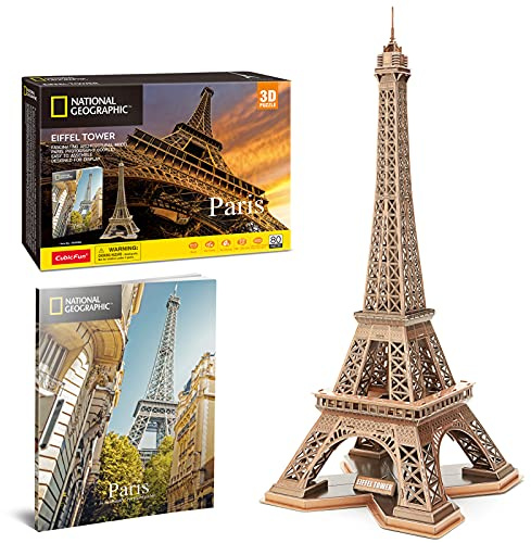 CubicFun 3D Puzzle Eiffelturm, National Geographic, 80 Teile | Eiffel Tower Modell Bausätze, Paris Architektur, Erwachsene, Schreibtisch BAU Puzzle, Kinder 8-10 Jahre