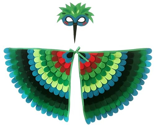Proumhang 2 piezas de disfraz de alas de pájaro para niños de 3 a 8 años,disfraz de búho de pájaro y pavo real,máscara de ojo de fieltro para niños y niñas y conjunto de alas,Halloween