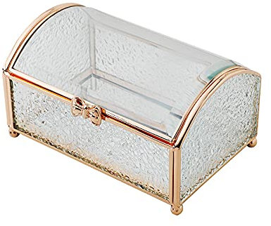SLHEQING Schmuckschatulle Vintage, Hochzeit Ringkästchen Glas Deckel Box Goldene Schmuckbox, Schmuckkoffer Messing Schmukkiste Aufbewahrungsbox