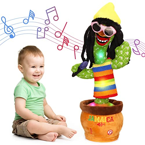 MIAODAM Dancing Cactus, Funny Style 270 Degree Rotation Talking Baby Toy for Big Kids and Adults, Repeats What You Say Colorful Glowing Singing Cactus Toy