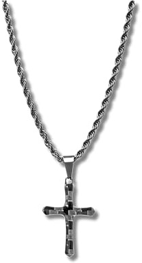CRBNCNCPT Kreuz Halskette Herren | Carbon Kreuz Anhänger & Schwarze Edelstahlkette | Männer Halskette 55cm & 65cm | Herren Schmuck wasserdicht rostfrei