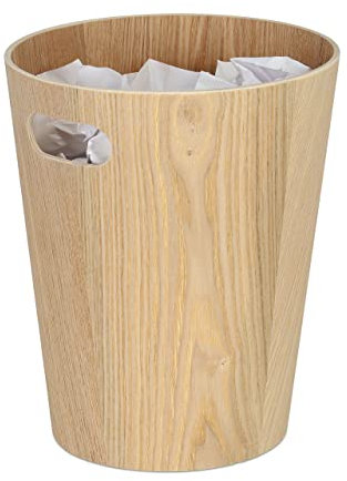 Relaxdays Papierkorb Holz, runder Mülleimer mit Griff, 7,5 L, ohne Deckel, HxD 28 x 23 cm, Abfalleimer Büro, Flur, natur