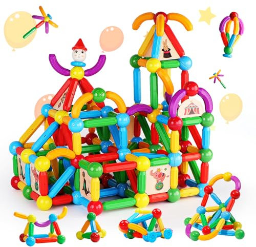 TOKBLOK Magnetische Bausteine Magnetspielzeug ab 3 4 5 6 7 8 Jahre Junge Mädchen Magnete Gebäude Kinder Spielzeug,Magnetische Kugeln mit Sticker Kleinkind Geschenk 76 Stück