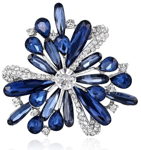 Mecool Spilla da donna vintage con diamanti eleganti spille in cristallo simulato - blu, Metallo Vetro