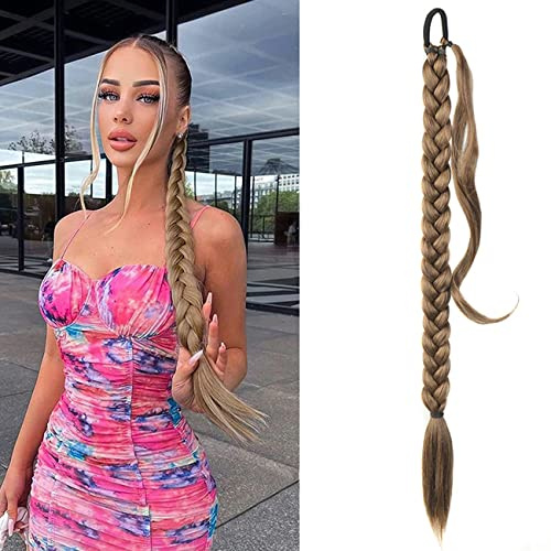 QKEPCY Pferdeschwanz Haarteil Zopf Pferdeschwanz Haarverlängerung 80cm Glatt Haarverlängerungen Natürlich Kunsthaar Wrap on Ponytail Pferdeschwanz Verlängerung Perücke Haarteil für Zopf