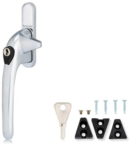 XFORT Locking Cockspur Window Handle Installation Kit in Polished Chrome, Left Hand UPVC Window Handle Replacement, Lockable Window Lever