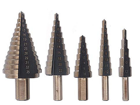 5-teiliges 4–35 mm HSS-Kobalt-Stufenbohrer-Set, mehrere Löcher, metrische Größe, mit Aluminiumgehäuse (Size : A)