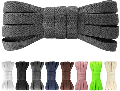 Yusimu Grey Flat Trainer Laces for Converse & Air Force 1, 8mm Wide Replacement Shoelaces for Canvas Shoes, Durable Polyester Flat Laces for School Shoes & Work Boots,120 CM