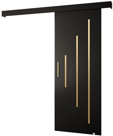 MEBLE KRYSPOL Salwador Y Schiebetürsystem mit Schienenabdeckung - Zierstreifen - Wandschiebetüren für Innenräume - Loftartige Einbautüren - Solide Konstruktion - 90 x 204 cm - Schwarz