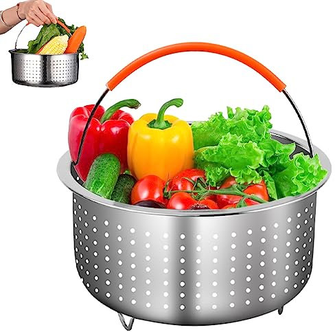 KARBAG Steamer Basket for Instant Pot, Stainless Steel Steamer Insert Vegetable Steamer Basket Multifunctional Pressure Cooker Accessories with Silicone Handle for Steaming Vegetables Corn Eggs - 3qt