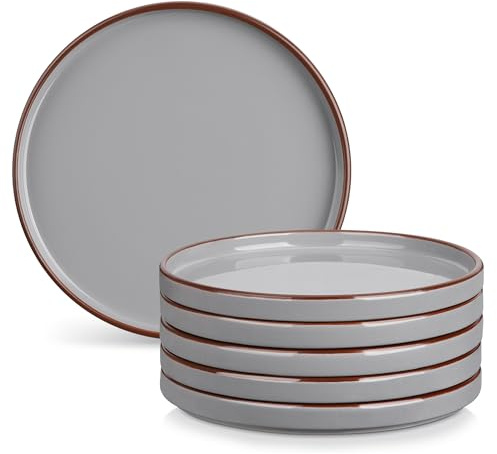 vancasso Venus Dessert Plates Set of 6-8 Inch Grey Ceramic Salad Plates, Small Dinner Plates, Microwave, Oven and Dishwasher Safe, Scratch Resistant Modern Rustic Style Stoneware Dishes for Kitchen