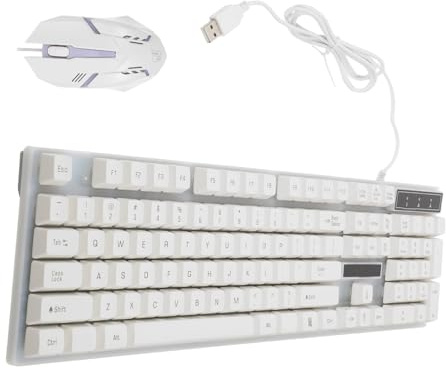 Set Tastiera Mouse USB Cablato 104 Tasti, Plastica, Bianco | Retroilluminazione Led, Tasti Flottanti, Non Conflittuali, Antiscivolo, senza Driver, Modello Usb
