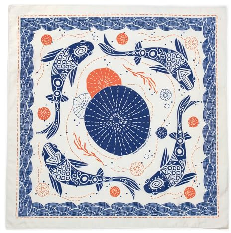 WHTE MOSS Bandana – 100% Cotton Extra Soft Scarf Handkerchief for Men & Women, Great Gift Idea (Koi Beige)