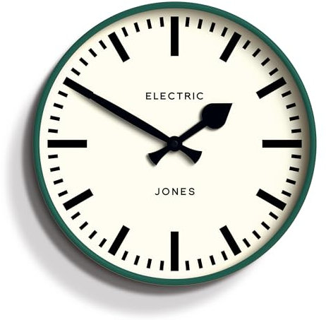 JONES CLOCKS® Tiger Reloj de Pared | Reloj de estación Redondo Moderno | 30cm | Verde Oscuro | Diseño Moderno y Atractivo para Cocina, Sala de Estar u Oficina