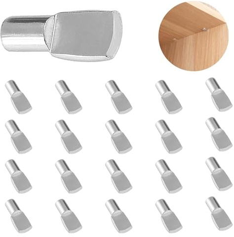 Shelf Support Pegs 20Pcs 5mm Metal Shelf Pegs for Kitchen Cabinet Bookcase Closet Wardrobe Cupboard Wood Glass Shelves Supports (Rectangular)