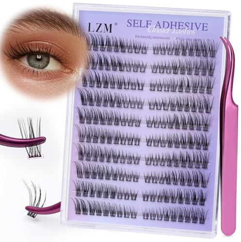 LZM Selbstklebende Wimpern C Curl 7-15mm Wimpern Mit Pinzette (QZD04) | 120Pcs Lash Extension Set wimpern selbstklebend Ohne Kleber Natürliche press on lashes