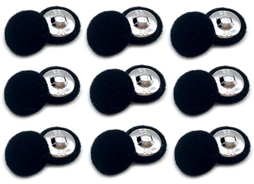 DHER 18 Stück Plüsch Tasche Stoff Knöpfe, Knöpfe Stoff bezogen Stoff Bezogene Knöpfe Nähen Knöpfe 1 Loch Kaschmir Mantel Dekorative Knöpfe, Windjacke Tasche Halbkreisförmige Knöpfe (Schwarz, 20mm)