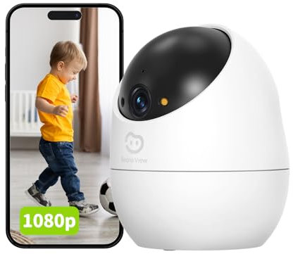 Beans View Telecamera di sicurezza per interni, visione notturna a colori, telecamera Wi-Fi per animali domestici/cane/gatto a 360°, 1080P, rilevamento e tracciamento del movimento umano (D210 2MP)
