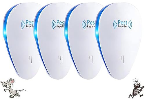 Ultrasonic Pest Repellent, Powerful Mouse Repeller plug in Pest Control, Effective against for Mice, Rats, Spiders, Cockroaches, Rodent, Electronic Device for Indoor Use-Radiation free (4 Pack)